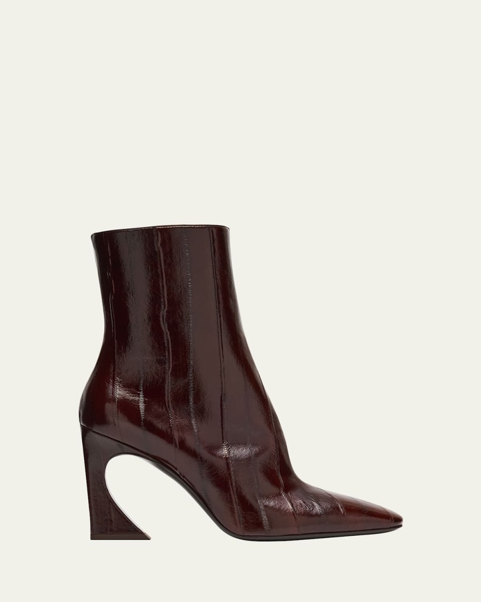 95mm Eel Leather Curved Heel Booties